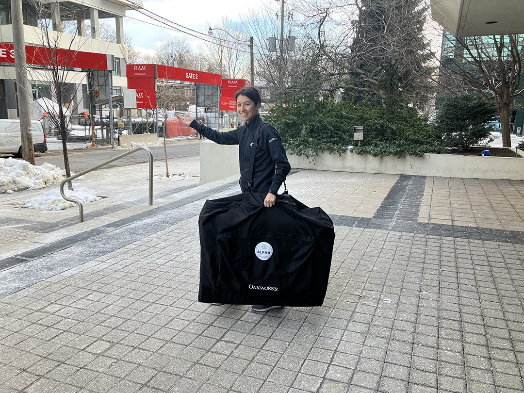 On her way to a home physio session